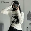 Y Demo Casual Slim T-shirt per donna O Collo manica lunga Grunge Lettere Stampa Abbigliamento moda femminile 220328