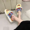 Slippers Casual Female Shoes Low Slides Platform Flower Luxury Massage Summer Flat Rome Cotton Fabric Rubber Floral Pu 220329