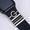 26 lettereCiondoli in metallo Cinturini ad anello decorativo Decorazione Diamante Ornamento Bracciale Cinturino in silicone Accessori per Apple iWatch Samsung Watch 4 Xiaomi Huawei band