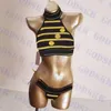 Сексуальный купальник стринги для женщин с золотым принтом женские купальники набор летний пляж дамы Холтер бикини