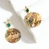 Chandelier en peluche vintage Big Round Abalone Shell Boucles d'oreilles pour femmes Bijoux inhabituels géométriques Green Crystal Geométrique 2022