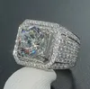 Hommes bagues en argent 925 coupe ronde topaze blanche CZ bague en diamant fête d'anniversaire saint valentin cadeau bijoux