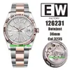 Relógios de alta qualidade EWF 126231 Data 36mm 904L SS Cal.3235 Mens automáticos assistem Palm Motif Silver Motif Gold rosa Two Tone