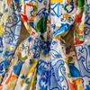 2023 Diseñador de moda Boho Maxi Vestidos casuales Manga larga de linterna de mujer Porcelana azul y blanca Estampado floral Fiesta larga D303T