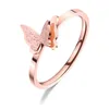 Trendy Scrub 3d Butterfly Wedding Rings Rose Gold Color Sieraden Roestvrijstalen verloving Frosted Ring No Fade