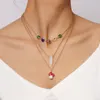 3 pièces/ensemble à la mode couleur or chaîne en métal colliers pour femmes multicolore perle hexagone résine céramique champignon pendentif collier