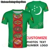 TURKMENISTAN maglietta nome personalizzato gratuito numero tkm T Shirt nazione bandiera tm kirghizistan turkmeno paese fai da te stampa p o testo vestiti 220620