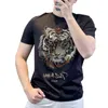 Camiseta de manga curta Men fibra artesanato masculino Tigre Luz de luxo Luxury Diamond Fashion Marca O-Gobes Men 2022 Novo Design Y220630