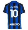 Lukaku 축구 유니폼 22 23 Barella Lautaro Inters Alexis Dzeko Correa Away Third Milans 유니폼 축구 셔츠 2022 2023 남자 아이들 키트 탑