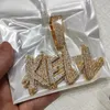 New Trendy Gold Plated Bling Iced Out CZ Stone DIY Nome personalizado Colar de carta com 3 mm 24 polegadas Cadeia de corda para homens Mulheres