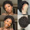 240 densitet kort lockig bob mänsklig hår peruker för kvinnor brasilianska afro naturliga lösa djupa vatten våg transparent spets frontal stängning peruk