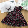 Vestidos de niña, vestido de verano para niña, moda coreana, conjunto de 2 uds, sombrero de paja dulce Floral, juego de vacaciones, algodón, niños, princesa, vestido para niña