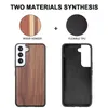 Natuurlijke houten telefoonhoesjes voor Samsung Galaxy S22 Ultra houten fineer achteromslag plus zacht TPU -frame
