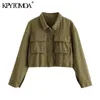 KPYTOMOA Damenmode mit Taschen, abgeschnittene Jacke, Mantel, Vintage, langärmelig, verstellbarer Saum, weibliche Oberbekleidung, schicke Tops 201029