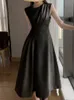 Femmes été élégant décontracté Midi robe blanche sans manches une ligne Vintage fête noir Vestidos femme mode Outwear robe d'été 220613