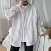 Men's Casual Shirts Striped Men's Black White Harajuku Men Long Sleeve Shirt Tops Streetwear Man Oversized Blouse For MaleMen's