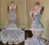 Sexy Luxury African plus size tamanho de lantejoula brilhante Long Mermaid Prom Vestres Deep V Nech Women Gala Gala Evening Party Fort For Black Girl Robes