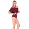 Kadınların İki Parçası Pantolon Kadınlar Sırtsız Skinny Ruffles Combinison Seksi Yük atanlar Kapalı Bodysuit 2022 Femme omuz Siyah Katı Tulum