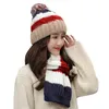 Berets Winter Hat Scarf Set For Women Girl Warm Beanies Ring Pompoms Hats Knitted Caps 2 PiecesBerets