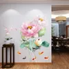 Style chinois fleur de lotus 3D papier peint stickers muraux salon salle de bains décor à la maison affiche Y200103
