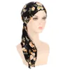 Muslim Women Soft Turban Hat Pre-Tied Head Scarf Printed Ladiess Chemo Cap Ready To Wear Inner Hijabs Hair Accessories