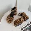 Dress Shoes High Quality 8 Cm Female Heels Mary Janes Fashion Sweet Leopard Ankle Strap Platform Women Pumps