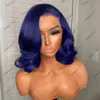 Super Wave Human Hair Spets Front Wig Pre Plucked Hairline Blue Hair 360 spetsar Frontala peruker med babyhår