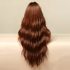 Syntetiska peruker Alan Eaton Long Body Wave Red Brown Koppar för Svarta Kvinnor Naturlig Mellansvärme Värmebeständig Hår Paryk med Bangs