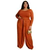 Pantalones de dos piezas para mujer, ropa elegante de talla grande para mujer, 4XL 5XL, camisetas holgadas de manga larga de Color sólido, trajes de pantalón de pierna ancha