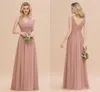 먼지가 많은 핑크 시폰 Bridmesaid Dresses 디자이너 라인 V 목 Pleats 긴 여름 정원 보헤미안 웨딩 게스트 하녀 명예 가운 사용자 정의 BM0752