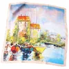Seine River oil painting famous plain satin silk new 55 small square scarf printing versatile Hangzhou