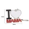 concepteur de porte-clés vierge de sublimation de mode J'aime MAMA PAPA coeur porte-clés en alliage d'argent porte-clés de voiture porte-clés sac à main mousqueton accessoires cadeau de fête des mères