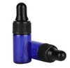 500pcs mini Blue Glass Cropper Бутылки с черной крышкой эфирной масла парфюм e Жидкая бутылка для образцов 2 мл 3 мл.