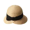 Spring and summer new raffia grass rear edge bowknot straw female foldable beach sun big eaves sunscreen bucket hats