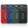 Shockproof Armor Cases for iPhone 13 12 Mini Pro Max XS XR Invisible Bracket Back Cover Case with Card Pocket Kickstand Holder