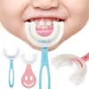 Diğer Ev Bahçe Bebek Diş Fırçası Çocuk 360 Derece U-Şekilli Çocuk Diş Fırçası Dişlikleri Fırça Silikon Çocuk Diş Oral Bakım Temizleme
