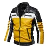 Men Yellow PU Leather Jacket Patchwork Biker s Casual Zipper Coat Male Motorcycle Slim Fit Fur Lined Outwear 220715