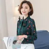 Blouses shirts voor dames lente dameshemd dragen vrouwelijke lange mouwen print riem bowknot chiffon blouse top office dames mode werk