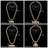 Kedjor Hip Hop King Queen Letter Pendant Halsband för kvinnor Män Iced Out Crystal Miami Cuban Link Chain Necklace Jewelrychains