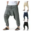 Bawełna Joggers Mężczyźni Baggy Hippie Boho Gypsy Aladdin Cargo Spodnie Yoga Harem 0413-4 220330