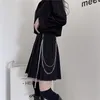 Black Gothic Women Pleated High Waist ALine Woman Summer Harajuku Female Mini s Preppy Style Lady Short Skirt D220618