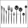 Set di posate cucina barre da pranzo giardino opaco opaco neri sierware stoviglie 304 in acciaio inossidabile coltelleuli per coltello da cucciolo goccia da tavolo