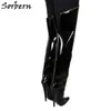 Sorbern 18Cm Stiletto High Heels Boots Women Over The Knee Hard Shaft Zip Gold Piping Thigh High