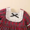 Girl's Dresses Baby Christmas Dress For 2023 Toddler Kid Girls Lace Ruffles Bowknot Plaid Print Flare Girl Princess Year Party Gown DressesG