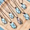 Pendant Necklaces Natural Crystal Blue Hemimorphite Necklace For Women Rope Wrap Ore Caribbean Calcite Pendulum Raw Mineral Stone 3433600
