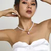 Vintage Pearl Necklace For Women Fashion Geometric Pink Glass Heart Pendant Necklace neck chain Wedding Jewelry