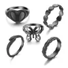 5st Vintage Black Futterfly Ring Set For Woman Minimalist Metallic Geometric Finger Rings 2022 Girls Party Fashion Jewelry