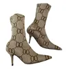 Inverno Designer botas acima do joelho meia de malha elástica sapatos femininos bico fino 8 cm salto agulha botas longas Austrália