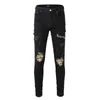 Designerjeans für Man Biker Herren Hosen zerrissen Slim Stretch Dünnschild Distressed Motorrad Patchwork Denim Fit Hip Hop Streetwear Straße Jogger Hosen schwarz