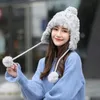 Berets H7732 Dames Bomber Hat Winteroorbescherming Dik thermisch warm gebreide pet Koreaans student meisje mooie bontbal schattige eenvoudige petten